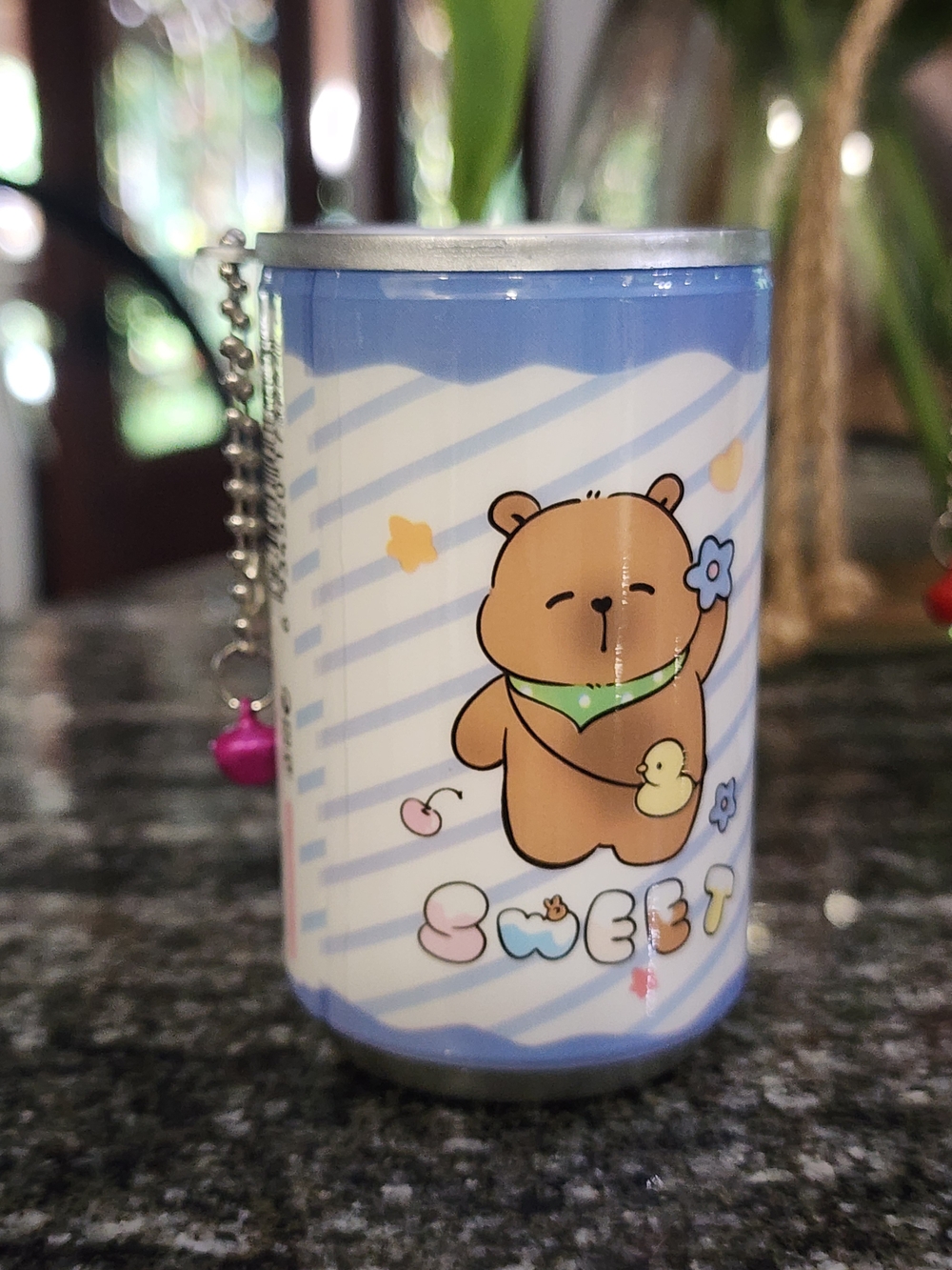 Cute Bear 'Sweet' Can Keychain - Light Blue Mini Wet Wipes